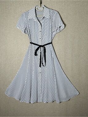 Sandra Darren Polka Dot Dress Womens 6 Belted Flare Rockabilly Retro Sheer Swing